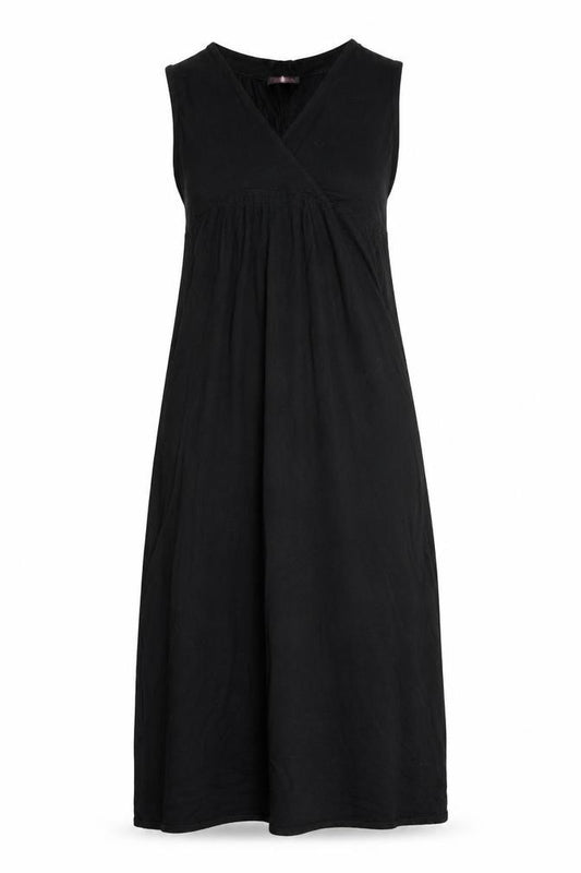 Front view of USCO women’s black polyester a-line, size M, v-neck pullover