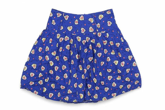 Front view of Preworn women’s blue floral polyester tulip skirt, size UK 28, in zip