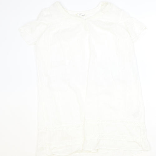 H&M Womens White Cotton T-Shirt Dress Size 12 Crew Neck Button