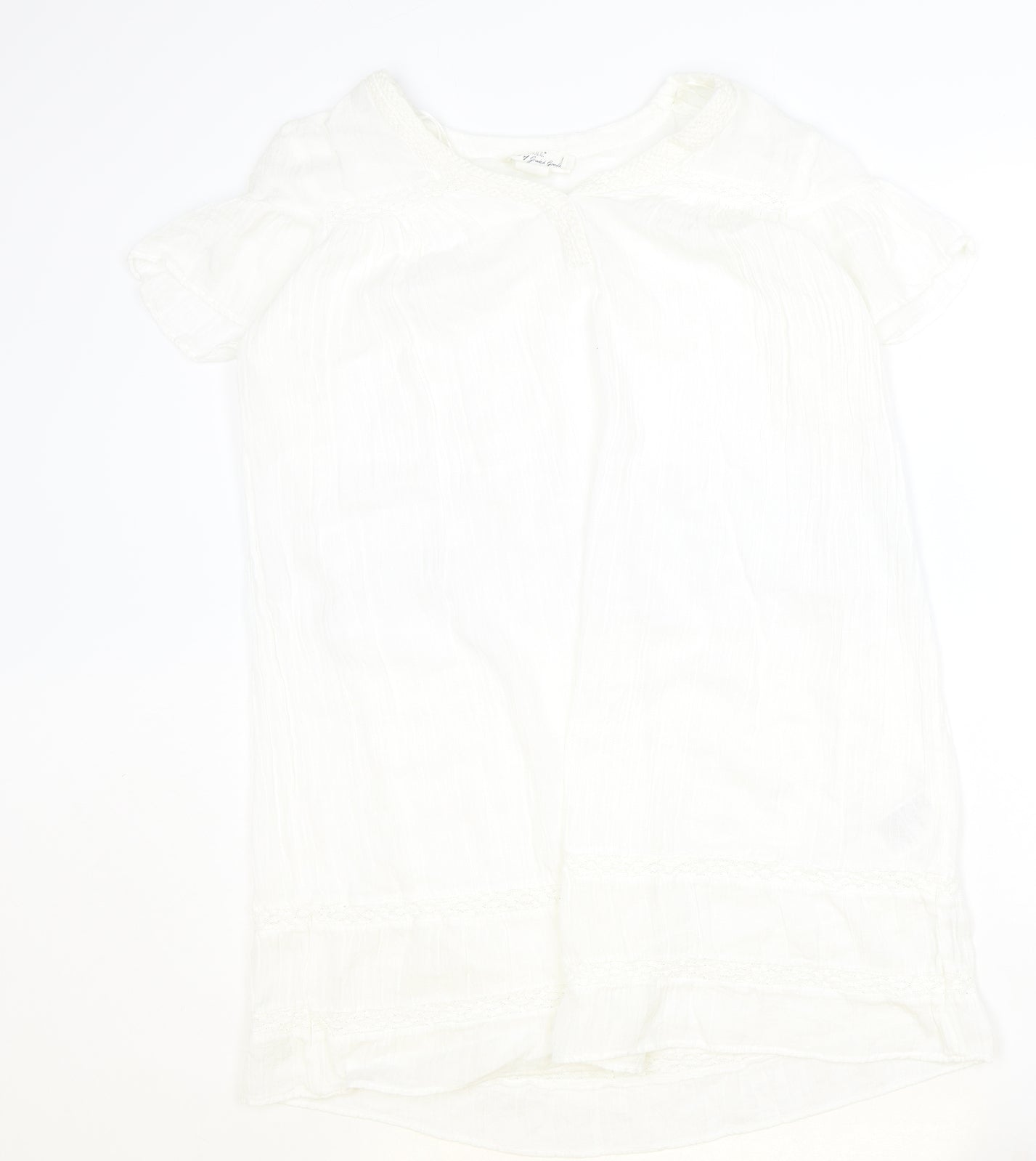 H&M Womens White Cotton T-Shirt Dress Size 12 Crew Neck Button