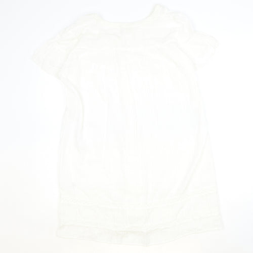 H&M Womens White Cotton T-Shirt Dress Size 12 Crew Neck Button