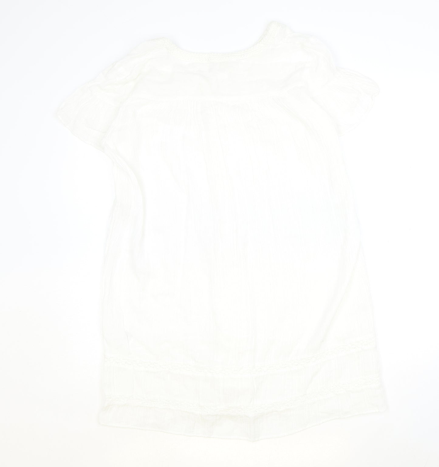 H&M Womens White Cotton T-Shirt Dress Size 12 Crew Neck Button