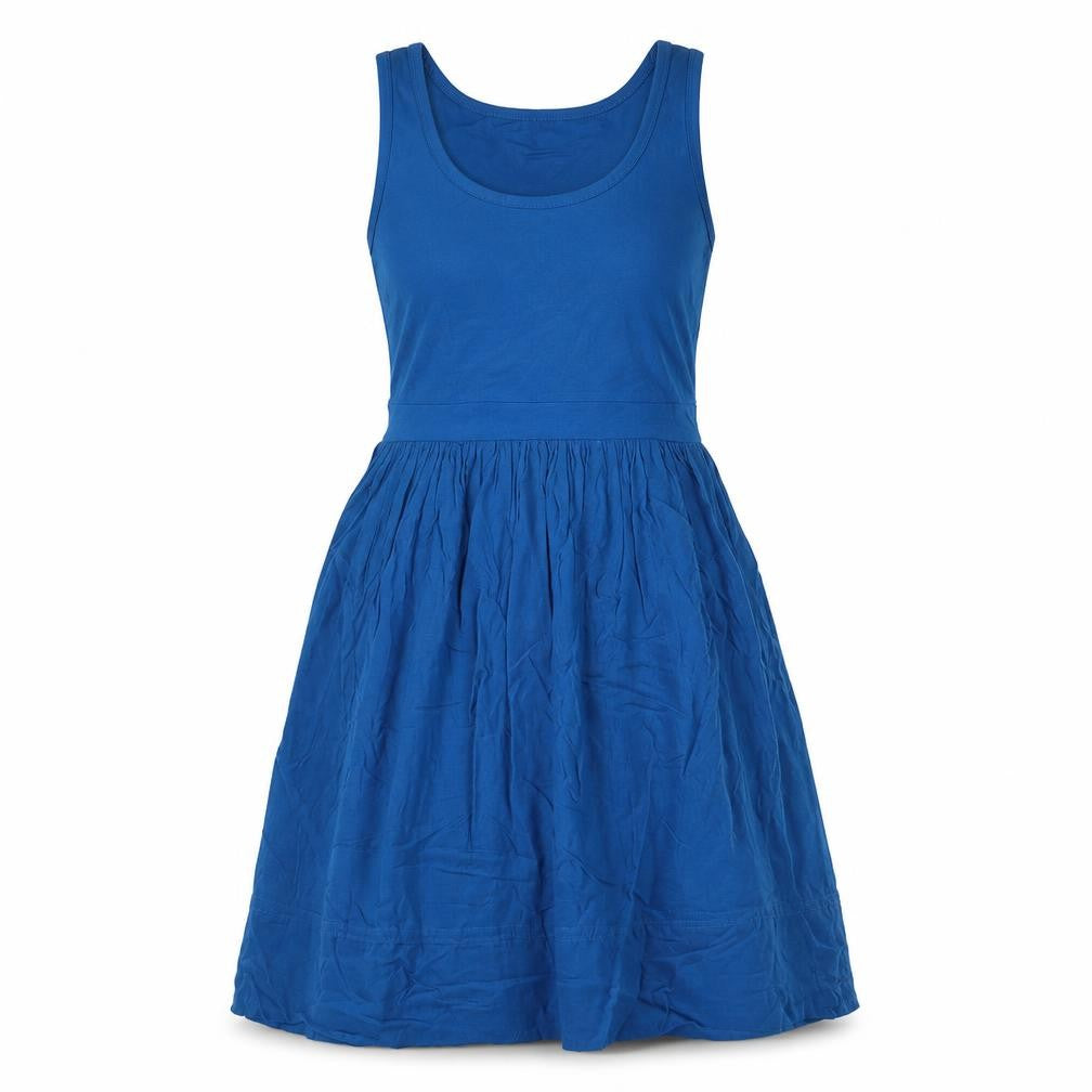 Front view of Valerie Bertinelli women’s blue viscose tank dress, size M, scoop neck pullover