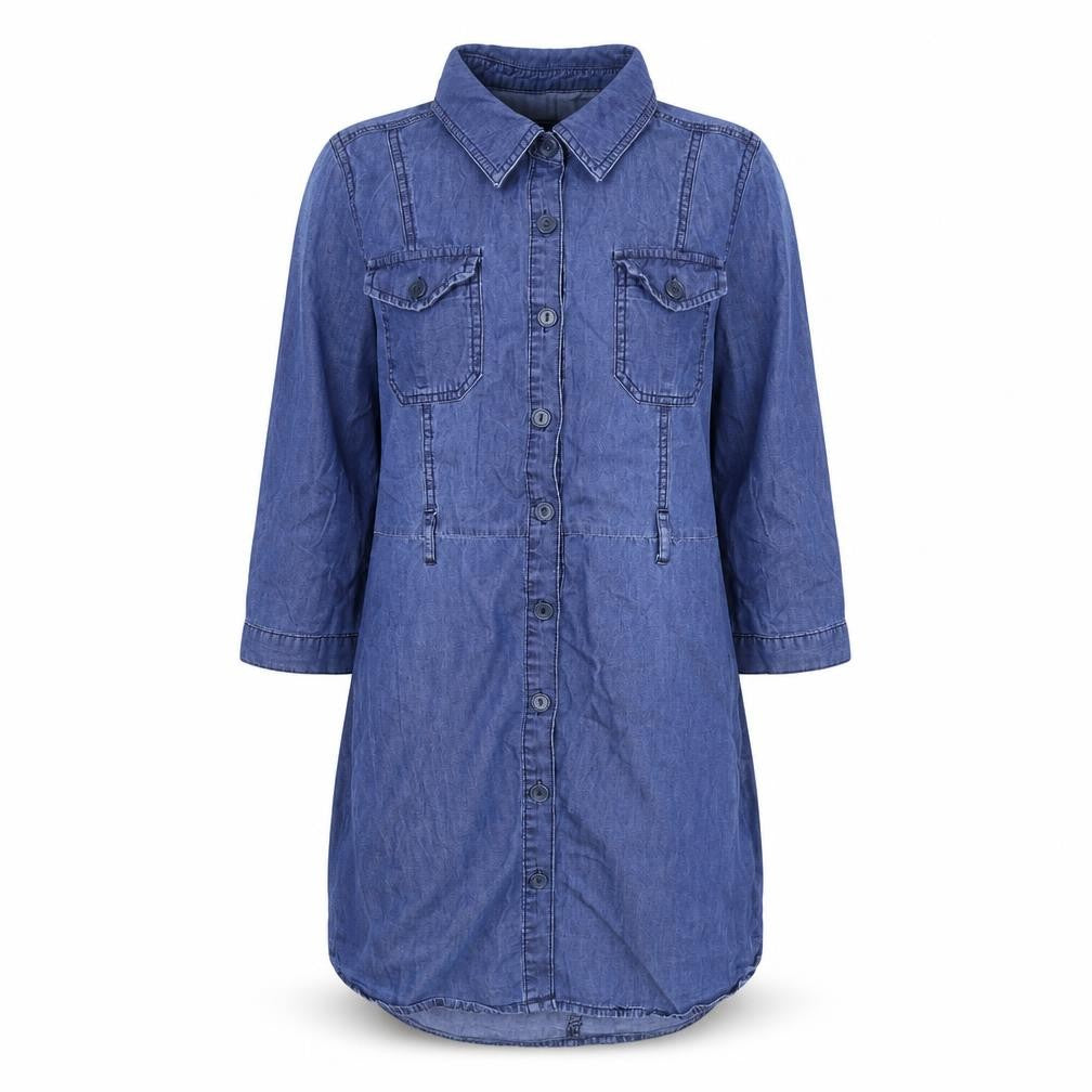 CI SONO Womens Blue 100% Cotton Shirt Dress Size M Collared Button