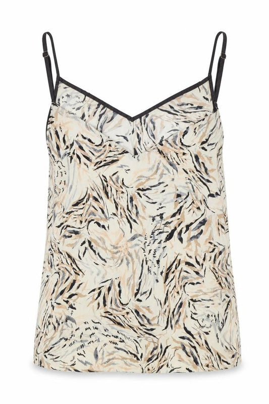 Front view of Primark women’s brown geometric polyester basic tank, size M, v-neck