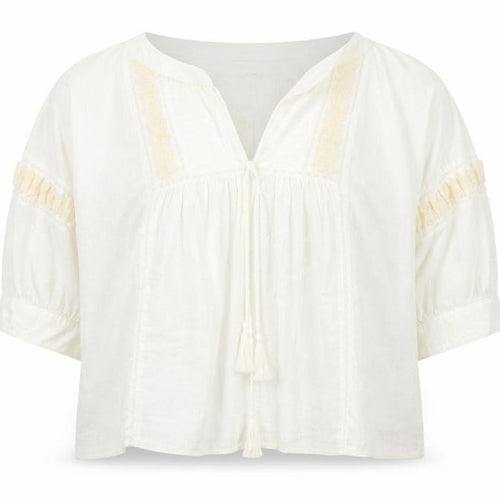 Pull&Bear Womens Ivory Cotton Basic Blouse Size M V-Neck