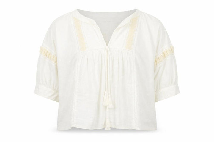 Pull&Bear Womens Ivory Cotton Basic Blouse Size M V-Neck