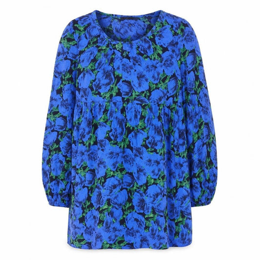 Front view of Primark women’s blue floral viscose shift, size UK 12, v-neck pullover