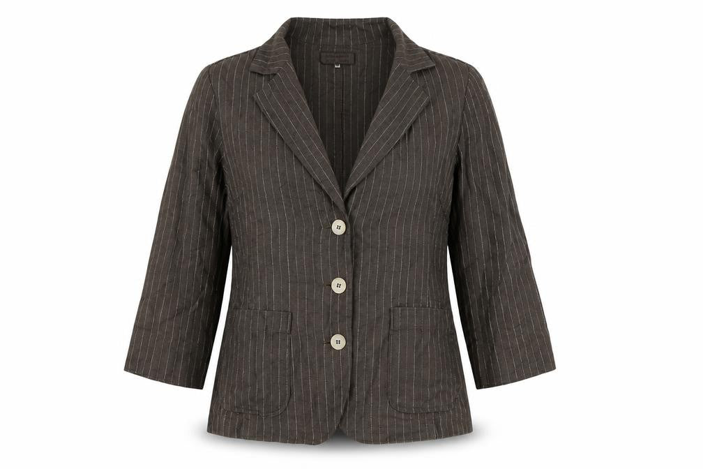 John Lewis Womens Brown Striped Linen Jacket Blazer Size 10