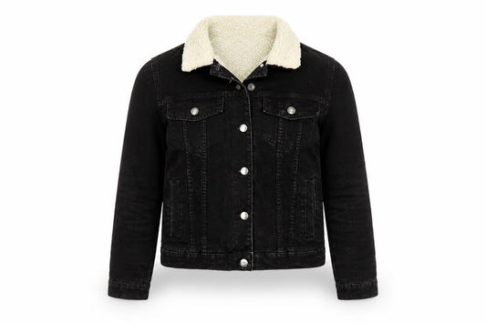 Front view of Denim & Co. women’s black jacket, size UK 6, button