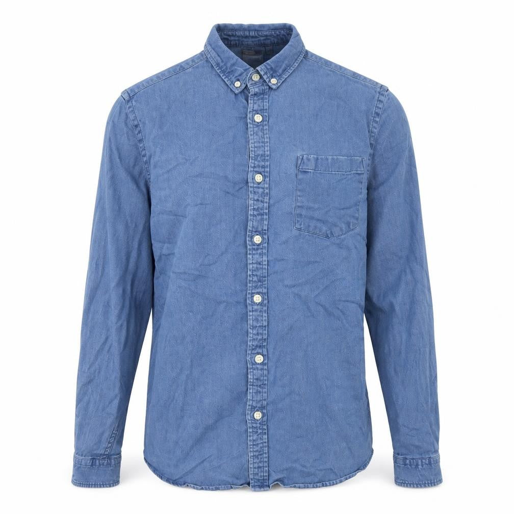 ASOS Mens Blue Cotton Button-Up Size S Collared Button