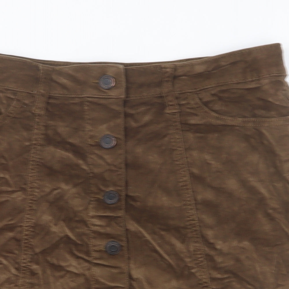 NEXT Womens Brown Cotton A-Line Skirt Size 12 Button
