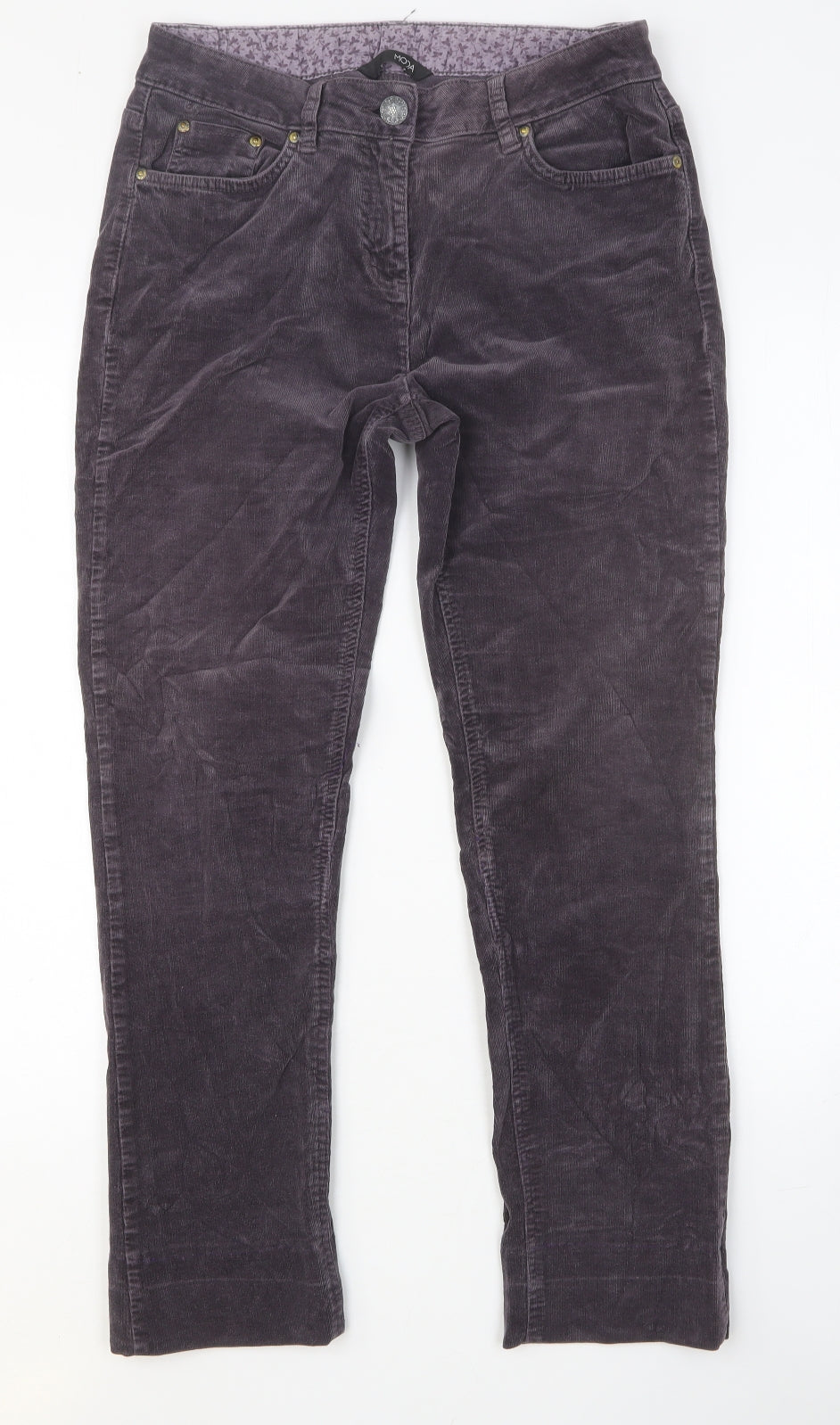 Moda Womens Purple Cotton Trousers Size 10 Regular Button - Embroidered Detail