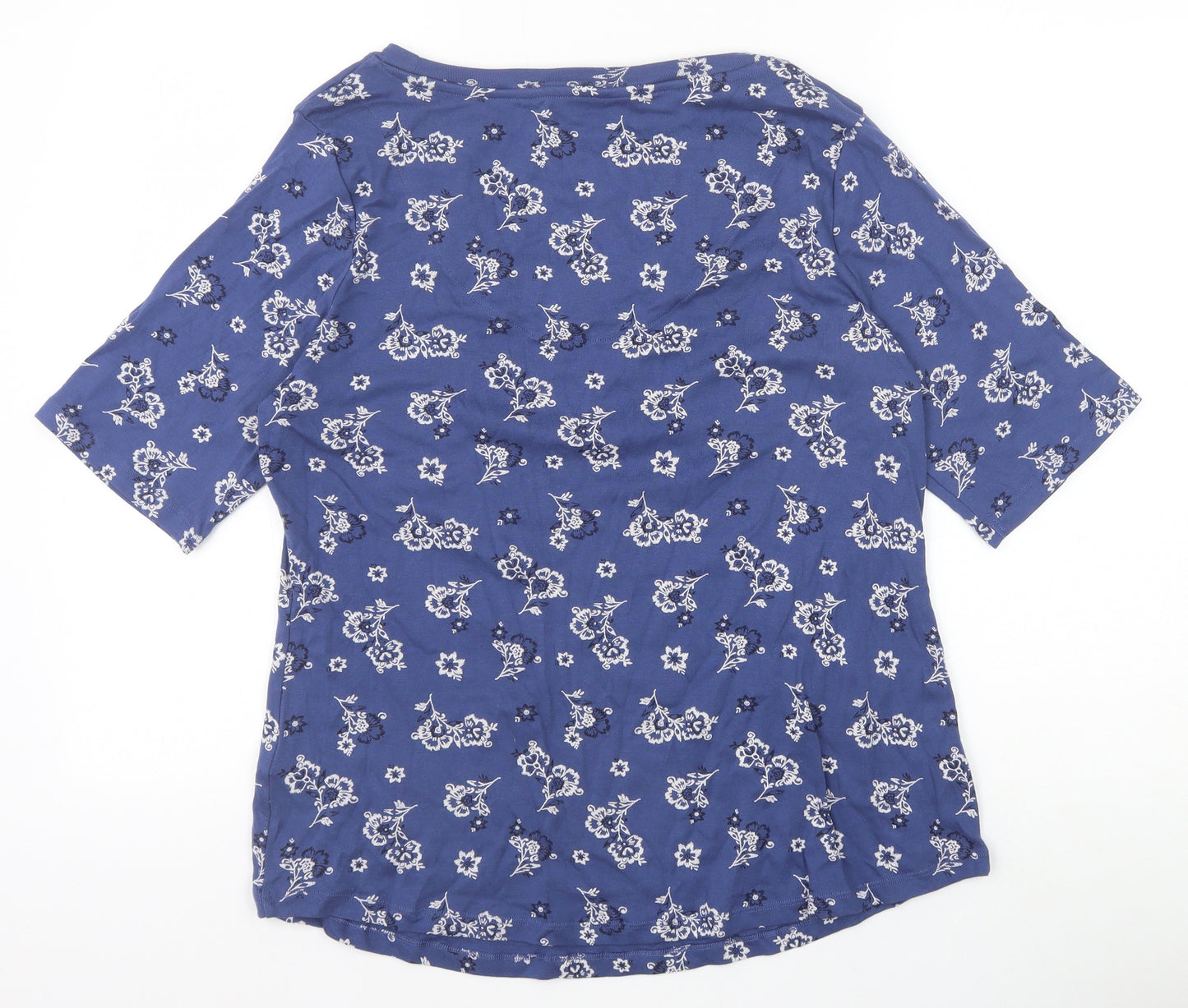 Marks and Spencer Womens Blue Floral 100% Cotton Basic T-Shirt Size 20 Scoop Neck