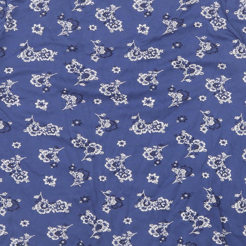 Marks and Spencer Womens Blue Floral 100% Cotton Basic T-Shirt Size 20 Scoop Neck