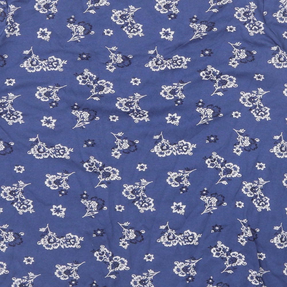 Marks and Spencer Womens Blue Floral 100% Cotton Basic T-Shirt Size 20 Scoop Neck