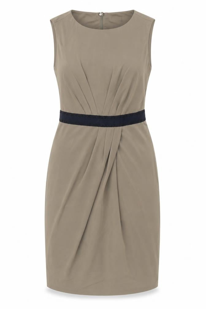 Front view of Marks & Spencer women’s green polyester a-line, size UK 12, round neck zip