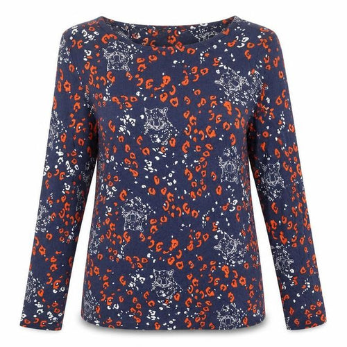 TU Womens Blue Animal Print Modal Basic T-Shirt Size 8 Boat Neck - Leopard Print
