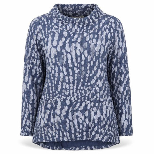 Tara Clothing Womens Blue Geometric Viscose Tunic Blouse Size S Roll Neck