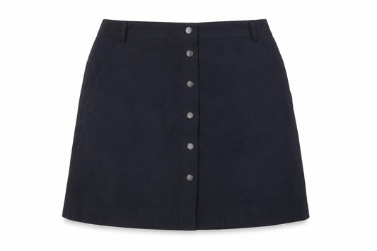 Front view of New Look women’s blue polyester a-line skirt, size UK 10, snap