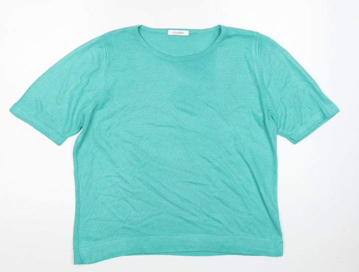 Classic Womens Blue Round Neck Acrylic Pullover Jumper Size 14 Pullover