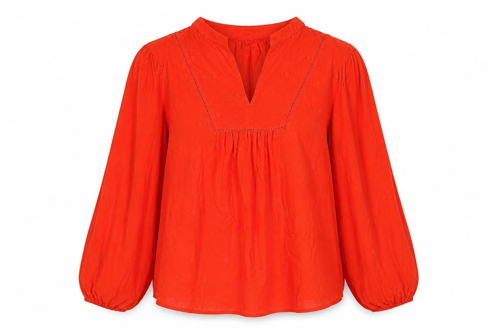 Marks & Spencer Womens Red Cotton Basic Blouse Size 8 V-Neck