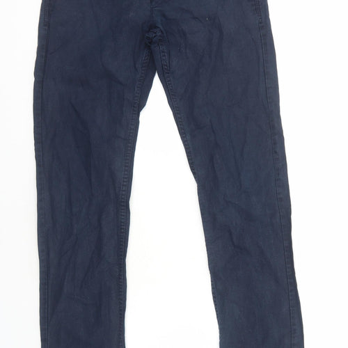 Zara Mens Blue Cotton Trousers Size L Regular Zip