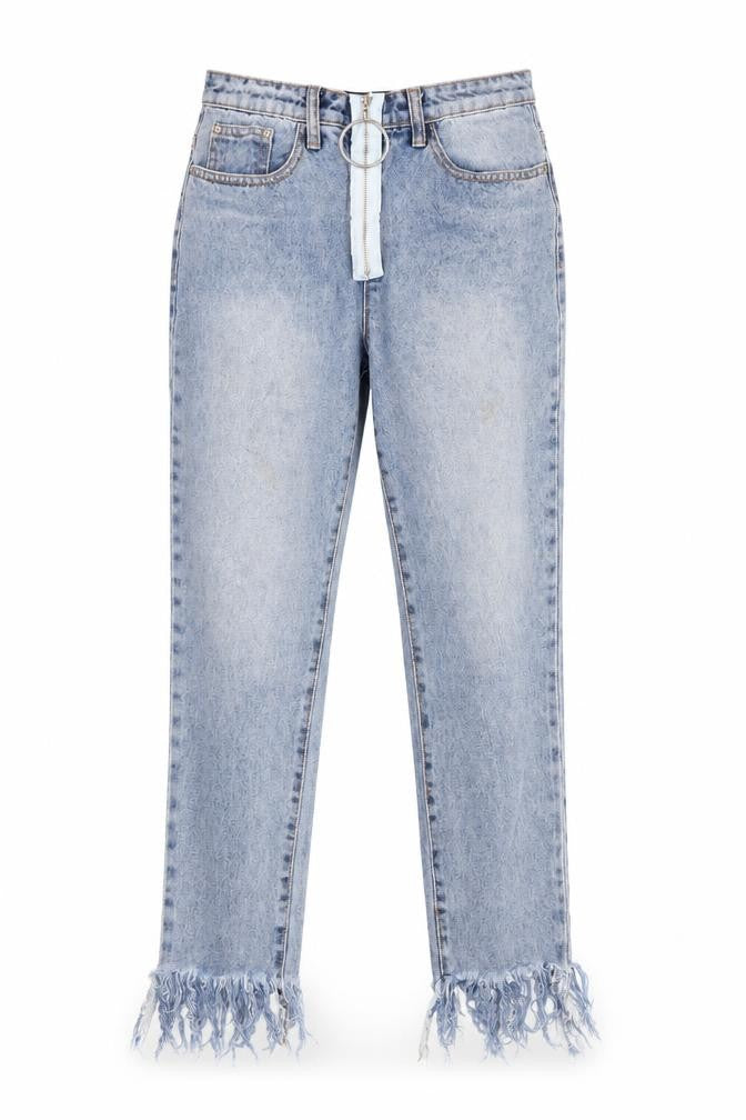 Momokrom Womens Blue Cotton Straight Jeans Size 6 Regular Zip