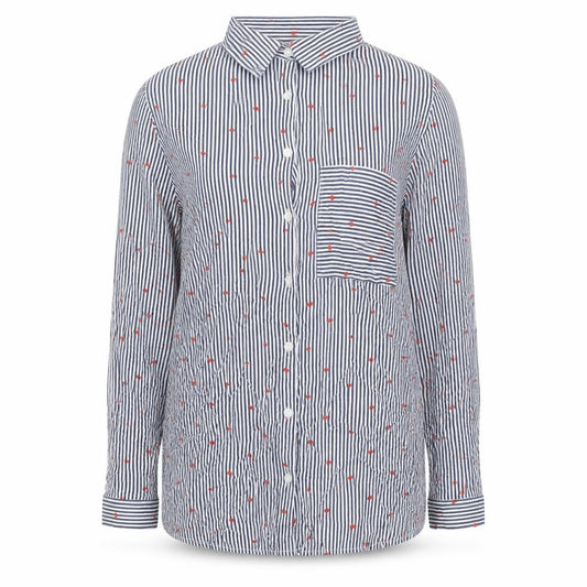 Front view of Papaya women’s white striped viscose basic button-up, size UK 14, collared - hearts