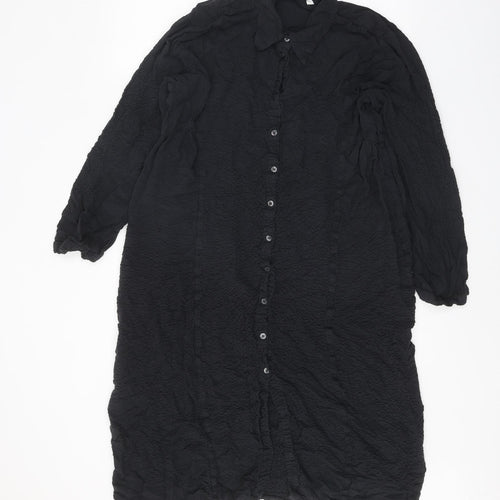 Zara Womens Black Polyester Shirt Dress Size XS Collared Button - Textured