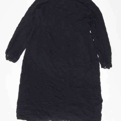 Zara Womens Black Polyester Shirt Dress Size XS Collared Button - Textured