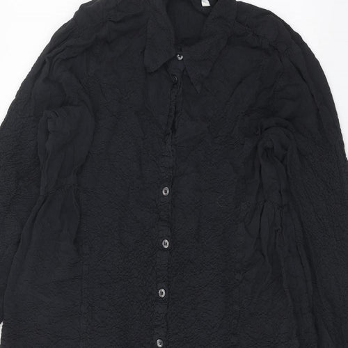 Zara Womens Black Polyester Shirt Dress Size XS Collared Button - Textured