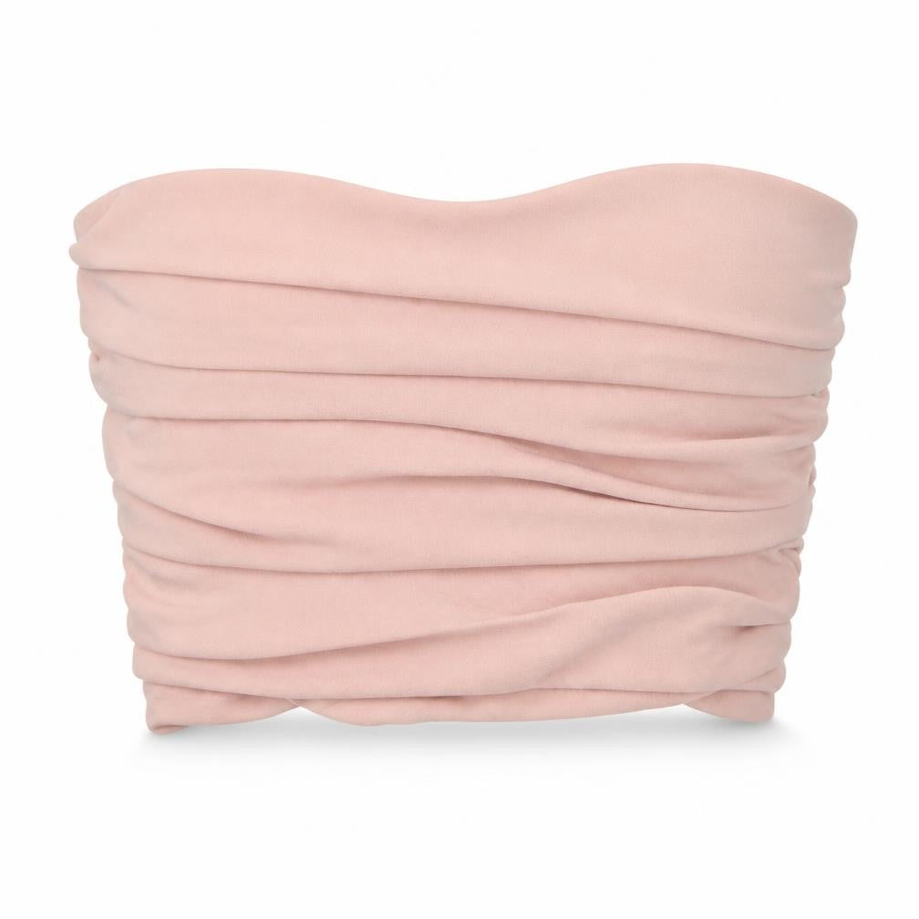 Front view of Zara women’s pink polyester cropped tank, size M, off the shoulder