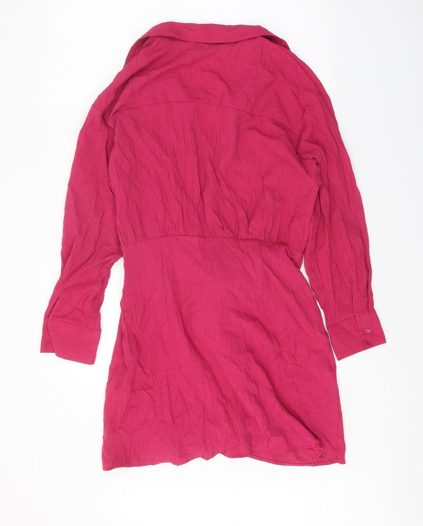 Zara Womens Pink Viscose Shirt Dress Size L Collared Tie - Tie Front Detail