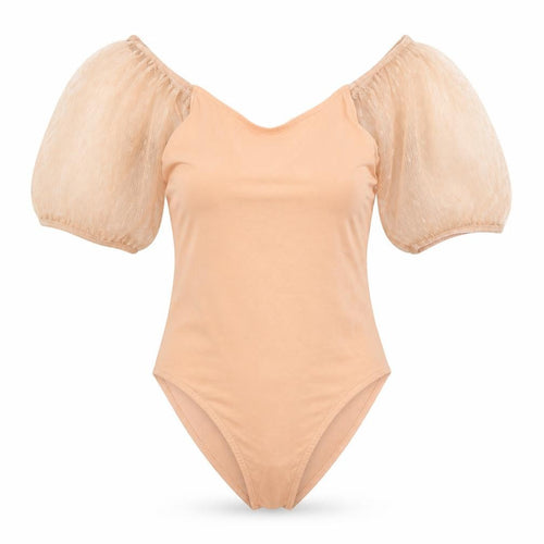 Primark Womens Orange Cotton Bodysuit One-Piece Size 6 Snap - Mesh Sleeve