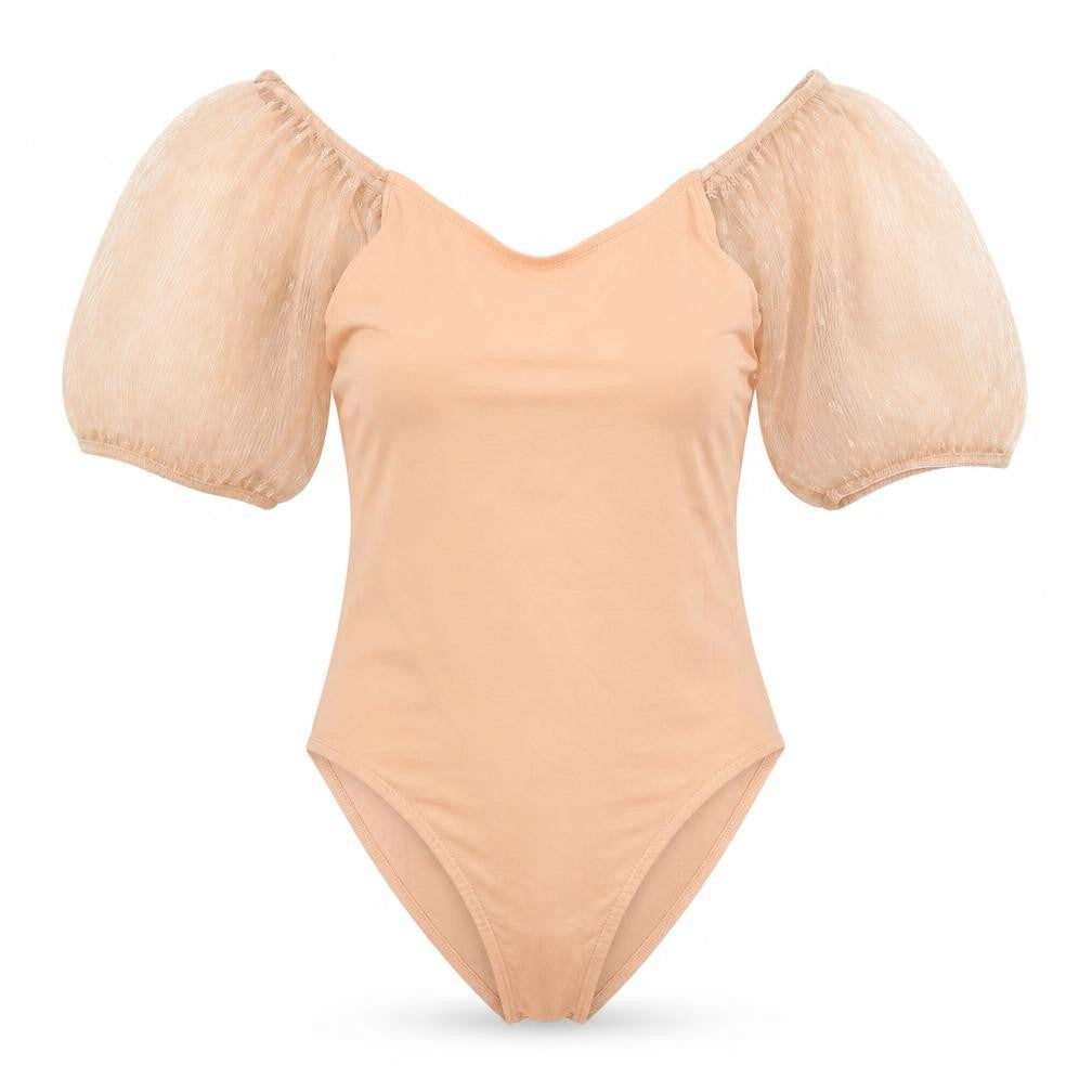 Primark Womens Orange Cotton Bodysuit One-Piece Size 6 Snap - Mesh Sleeve