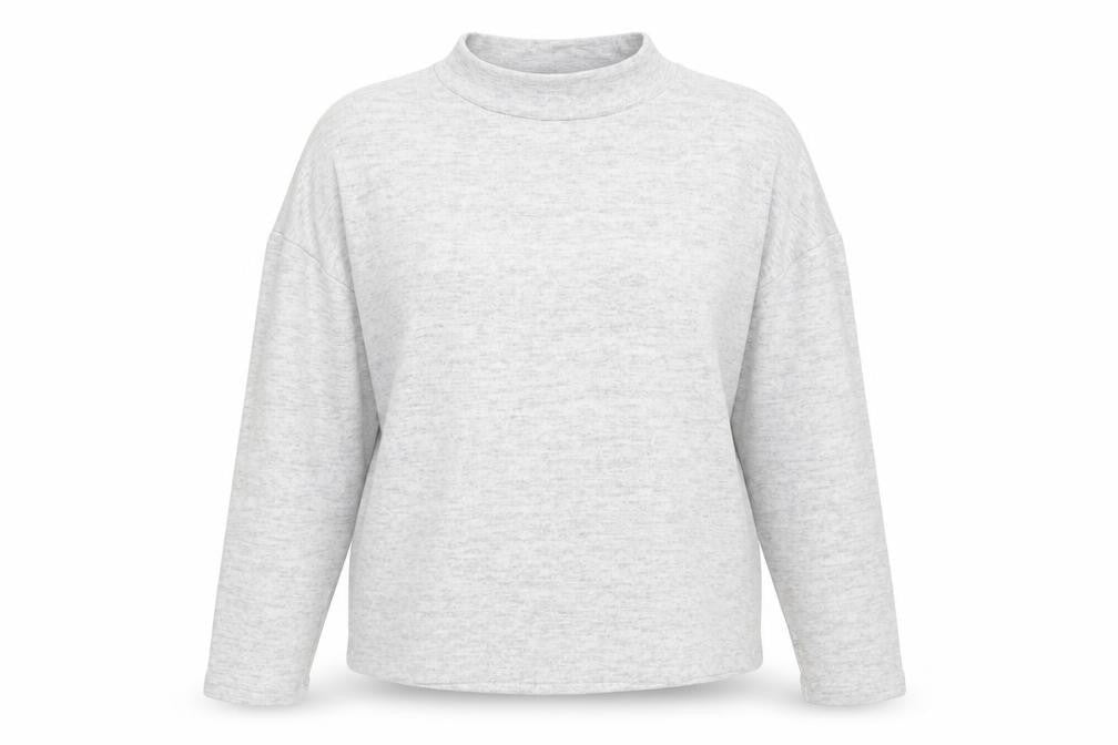 Front view of H&M women’s grey mock neck viscose jumper, size S