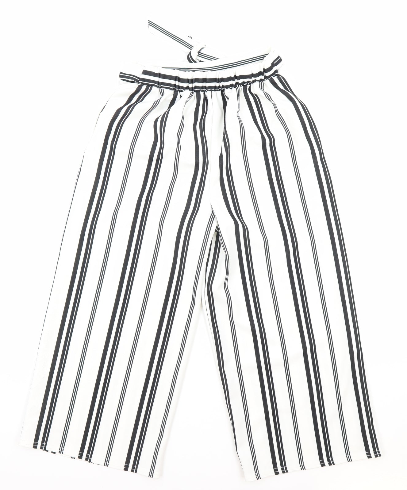 New Look Girls White Striped Cotton Dress Pants Trousers Size 12-13 Years Regular Tie