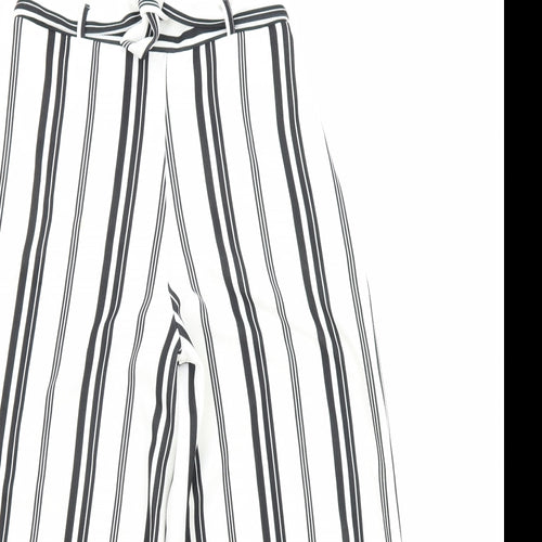 New Look Girls White Striped Cotton Dress Pants Trousers Size 12-13 Years Regular Tie