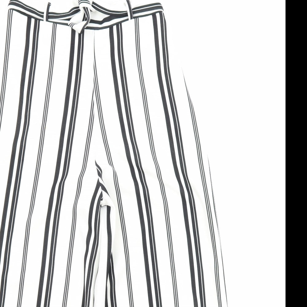New Look Girls White Striped Cotton Dress Pants Trousers Size 12-13 Years Regular Tie