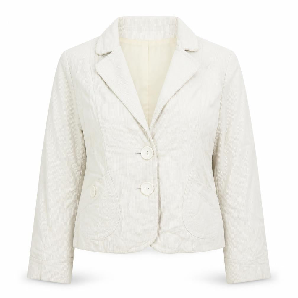 Front view of Alibi women’s ivory jacket blazer, size UK 14, button