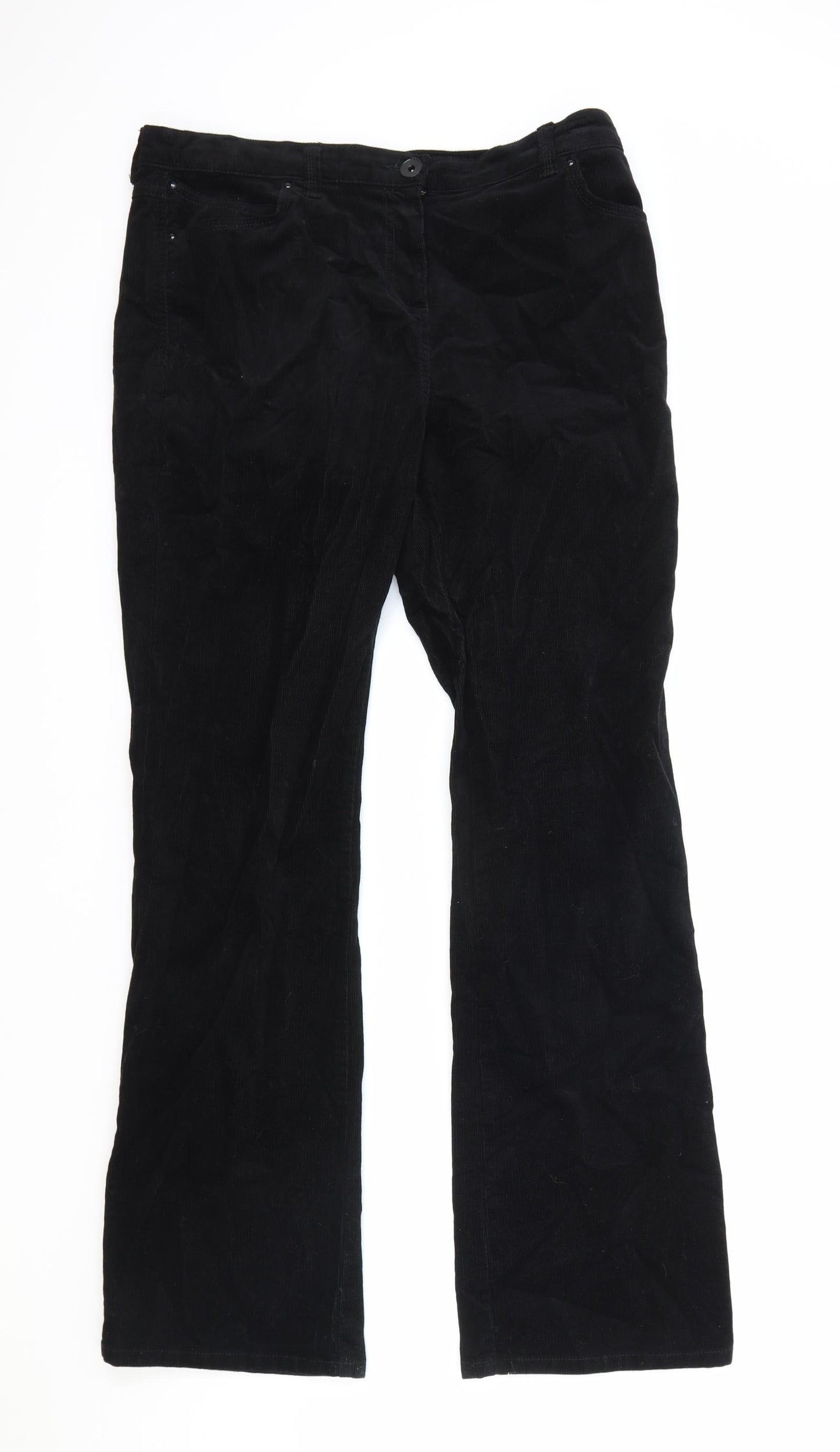 Marks and Spencer Womens Black Cotton Chino Trousers Size 14 Regular Zip