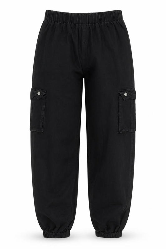 Front view of PRETTYLITTLETHING women’s black cotton tapered jeans, size UK 4, regular