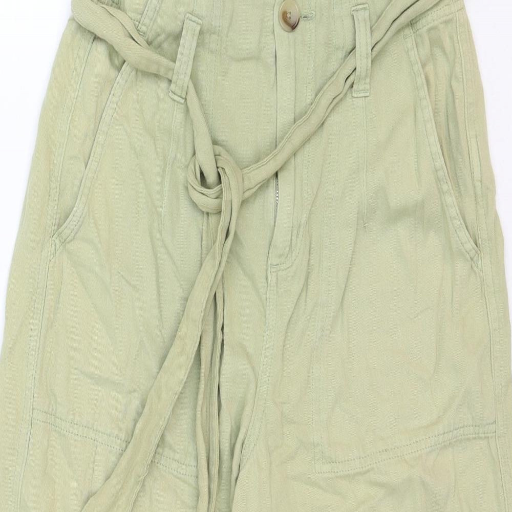 Topshop Womens Green Cotton Wide-Leg Jeans Size 10 Regular Button