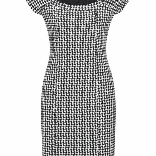AMARANTO Womens White Geometric Acrylic Pencil Dress Size 10 Square Neck Pullover