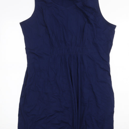 Lands' End Womens Blue 100% Cotton Tank Dress Size L Round Neck Pullover