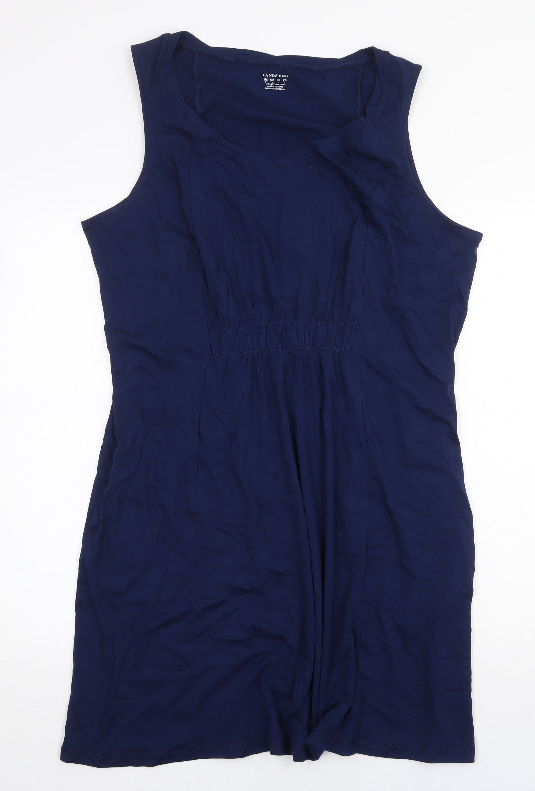 Lands' End Womens Blue 100% Cotton Tank Dress Size L Round Neck Pullover