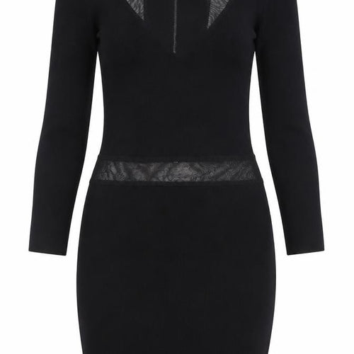 ASOS Womens Black Nylon Bodycon Size 10 Boat Neck Zip - Mesh Panels
