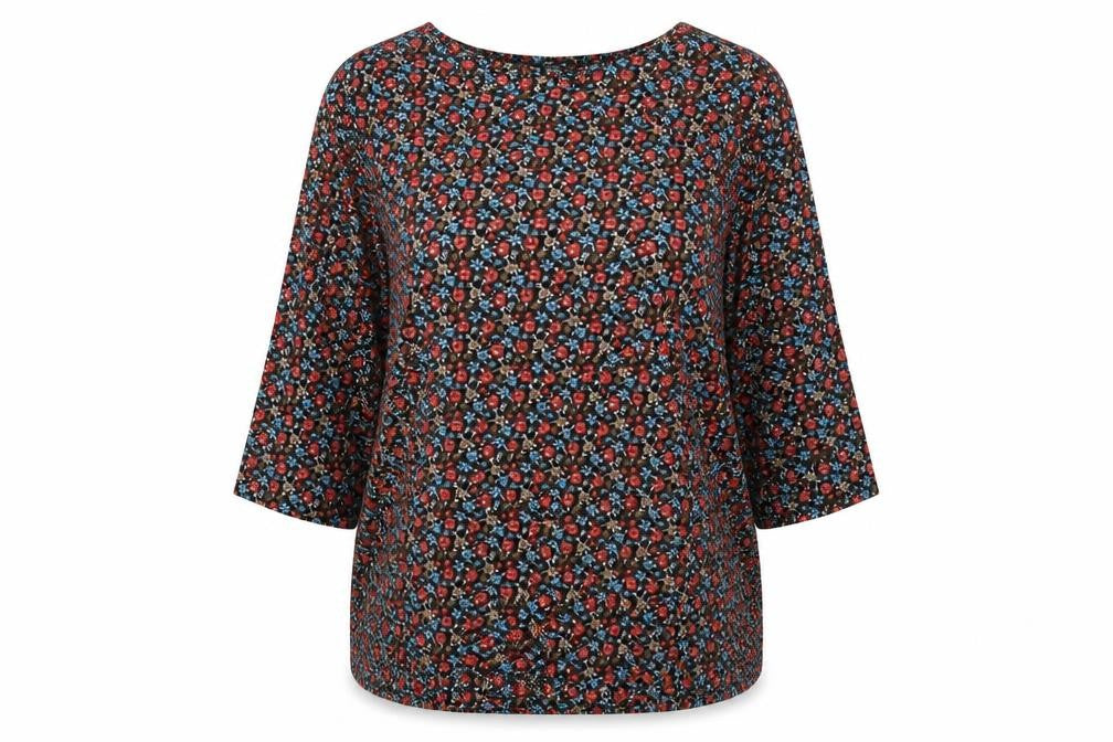Front view of Only You women’s multicoloured floral cotton basic blouse, size L, round neck