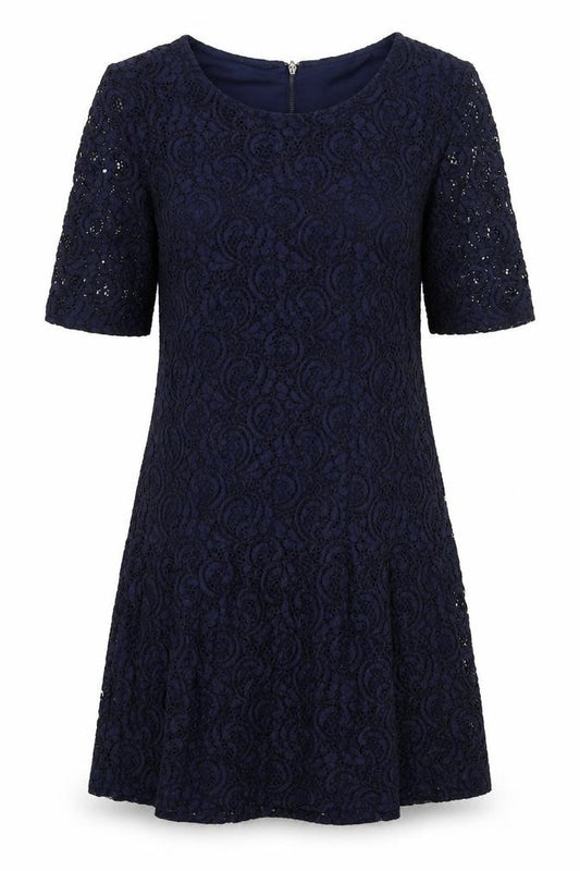 Front view of Next women’s blue polyester a-line, size UK 6, scoop neck zip - drop hem